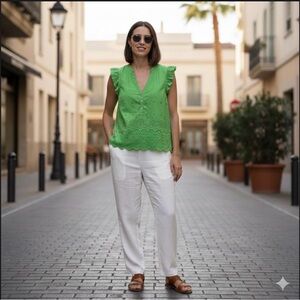 Anthropologie Green Eyelet Blouse